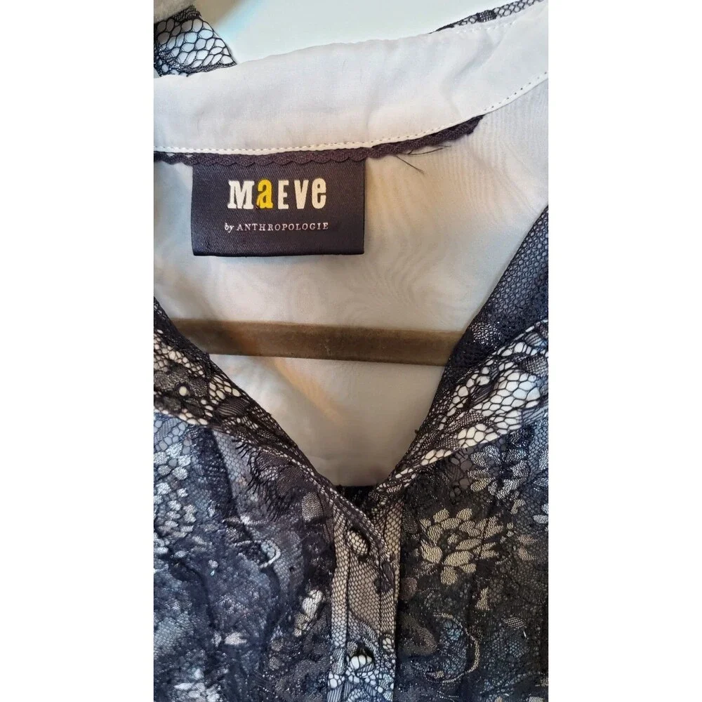 Anthropologie Maeve XS Lace Sheer Long Sleeve Button Down Blouse Black Witchy - Picture 2 of 7